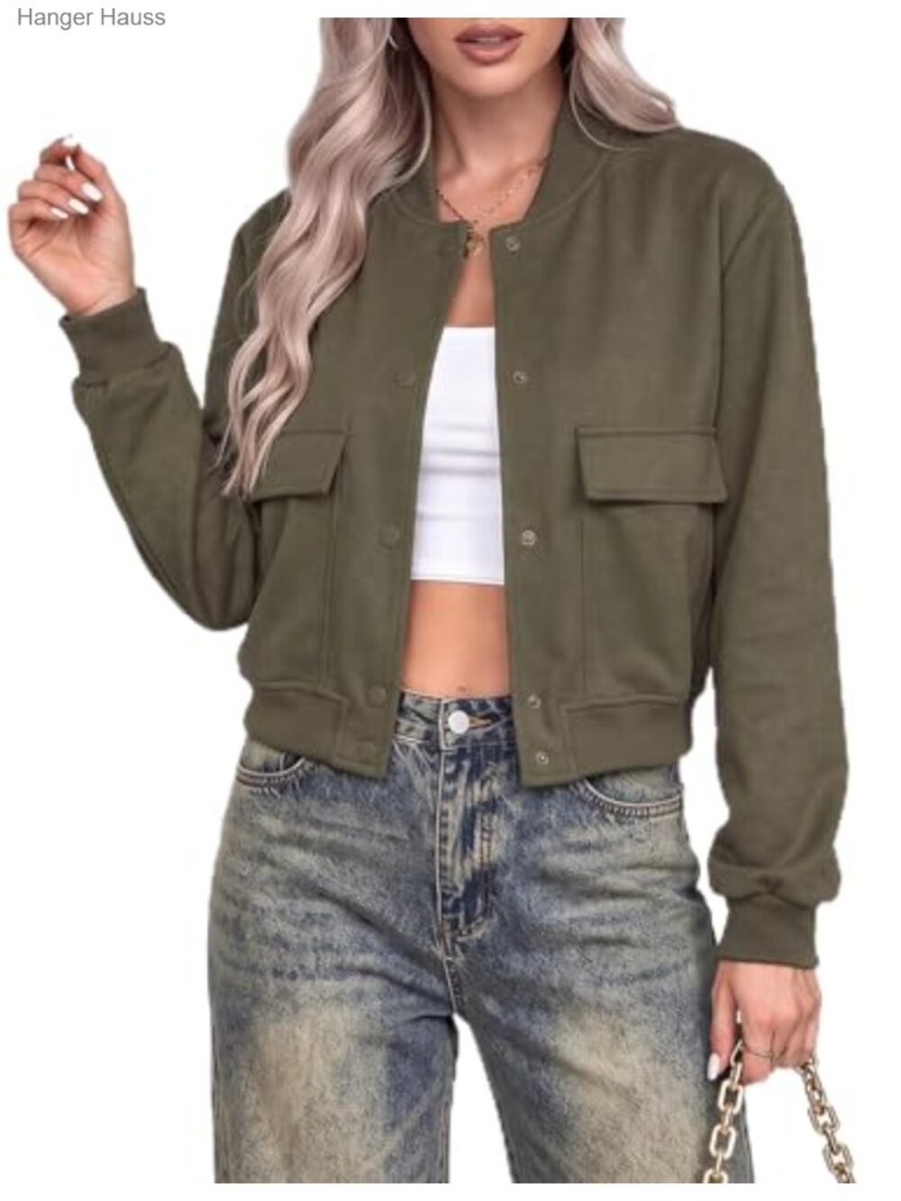 Women's Bomber Jacket Button Down Casual Shacket Lightweight Polyester Spandex